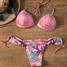 Load image into Gallery viewer, Women Low Waist Bandage Bikini Set Print Swimsuit
