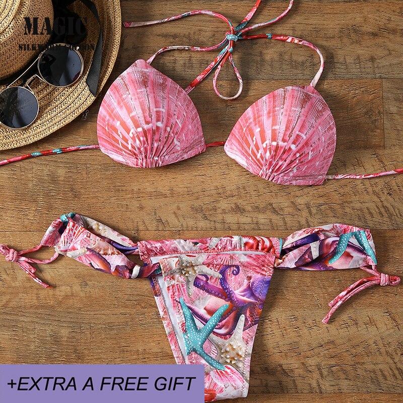 Women Low Waist Bandage Bikini Set Print Swimsuit