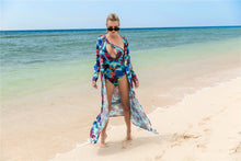 Load image into Gallery viewer, 2018 Summer Printed Long Sleeve Cover Up One Shoulder Swimsuit Two Pieces Set
