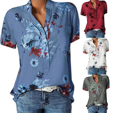 Load image into Gallery viewer, Fashion Women Blouses Printing Pocket Plus SizeShort Sleeve Tops
