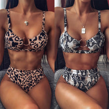 Load image into Gallery viewer, Leopard Sexy Women High Waist Bikini Swimsuit Swimwear Female Bandeau Thong Brazilian Biquini Bikini Set Bathing Suit Bather
