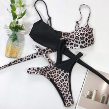 Load image into Gallery viewer, Leopard Sexy Women High Waist Bikini Swimsuit Swimwear Female Bandeau Thong Brazilian Biquini Bikini Set Bathing Suit Bather
