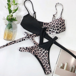 Leopard Sexy Women High Waist Bikini Swimsuit Swimwear Female Bandeau Thong Brazilian Biquini Bikini Set Bathing Suit Bather