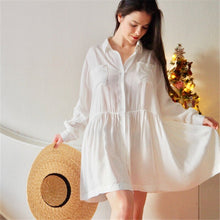 Load image into Gallery viewer, Women Summer Beach Wear White Cotton Tunic Sexy Plunging Neck Front Pocket Short Mini Dress Beach Cover Up
