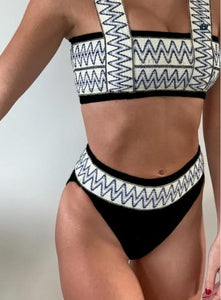 New Bikini Women's Striped Swimsuit with Split Elastic Panel