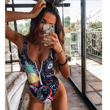 Load image into Gallery viewer, 2021 Striped Swimwear One Piece Swimsuit Women Backless Monokini Swimsuit Sport Bodysuit Beach Bathing Suit Swim Red White
