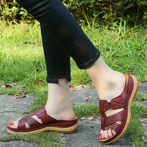 Summer Women Wedge Sandals Premium Orthopedic Open Toe Sandals Vintage Anti-slip Leather Casual Female Platform Retro Shoes