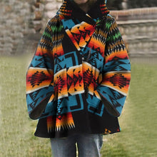 Load image into Gallery viewer, Long sleeve hooded coat printed woolen coat
