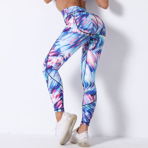 Comfortable breathable digital print yoga pants high waist slim sports leggings