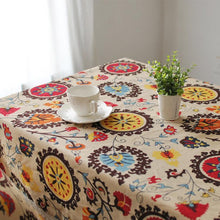 Load image into Gallery viewer, Boho Style Flower linen tablecloth
