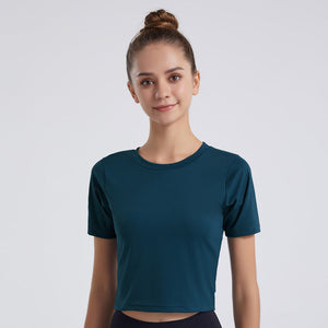5 Colors Yoga Short Sleeves Solid Color Bare Navel Open Back Yoga Jacket Women Practice Quick Dry Fitness T Shirt