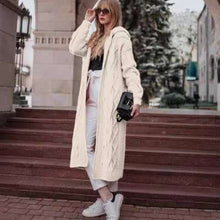 Load image into Gallery viewer, Autumn/winter Solid-colored Hooded Long Cardigan Sweater Hemp Sweater
