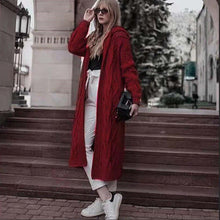 Load image into Gallery viewer, Autumn/winter Solid-colored Hooded Long Cardigan Sweater Hemp Sweater
