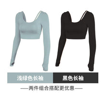 Load image into Gallery viewer, Sports long sleeves with chest pad yoga suit autumn short fitness top female tight back autumn/winter professional suit.
