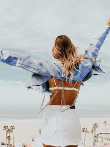 Cropped Backless Iron Chain Denim Outwears