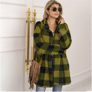 Autumn Winter Sweater Cardigan Amazon Hot Contrast Plaid Long Coat