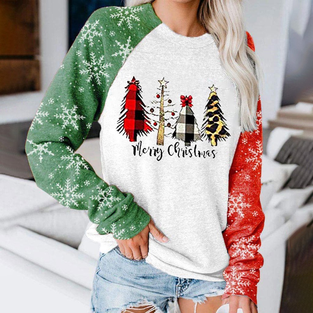 Christmas Women's Snowman Small Tree Letter Print Long-sleeved Set Headcoat