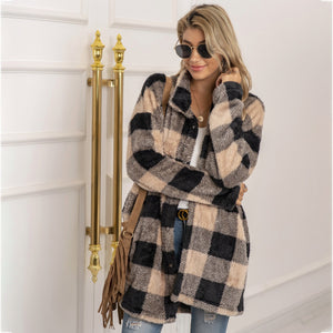 Autumn Winter Sweater Cardigan Amazon Hot Contrast Plaid Long Coat