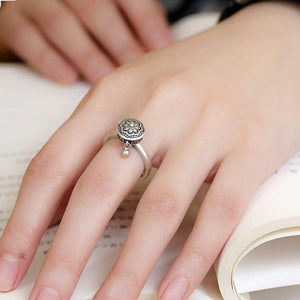 Retro six character truth words ring opening simple creative national style old belief amulet rotating ring