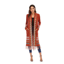 Load image into Gallery viewer, Ethnic style cardigan sweater women retro fringed blouse bohemian style knitted sweater cardigan jacket
