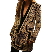 Load image into Gallery viewer, vV-neck long-sleeved padded suit blouse with bubble print women&#39;s clothing
