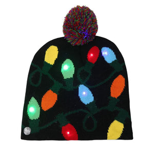 Christmas ornaments for adults and children Christmas hats LED knitted hats with lights scarf color hair ball luminous hats