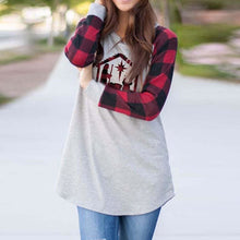 Load image into Gallery viewer, Women&#39;s plaid stitching letter printing long-sleeved casual sweater T-shirt
