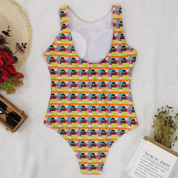 Swimsuit One-piece Bikini Personality Abstract Printed Swimsuit Female Sleeveless Monokini colorful