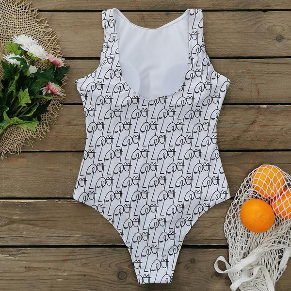 Swimsuit One-piece Bikini Personality Abstract Printed Swimsuit Female Sleeveless Monokini white