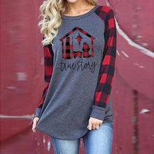 Load image into Gallery viewer, Women&#39;s plaid stitching letter printing long-sleeved casual sweater T-shirt
