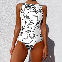 Load image into Gallery viewer, Swimsuit One-piece Bikini Personality Abstract Printed Swimsuit Female Sleeveless Monokini white
