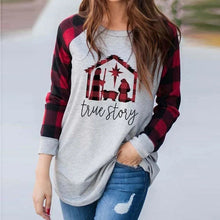 Load image into Gallery viewer, Women&#39;s plaid stitching letter printing long-sleeved casual sweater T-shirt
