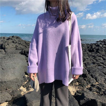 Load image into Gallery viewer, Black turtleneck sweater women fall/winter loose pullover all-match solid color thick outer wear sweater
