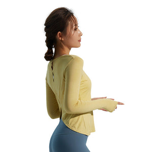 Breathable long-sleeved women's multicolor optional quick-drying yoga clothes cuff finger hole sports jacket