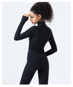 Autumn winter Yoga suit long sleeve zipper cardigan fake pocket work clothes sports bodybuilding casual coat nylon