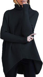 Autumn and winter women's irregular hem turtleneck jumper long sleeve knitted sweater woman