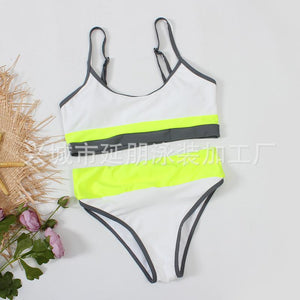 Split Solid Two Shoulder Bikini Women's Sexy Color Matching Swimsuit