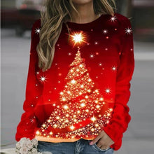 Load image into Gallery viewer, Christmas printed round neck pullover long sleeve fleece sweater woman
