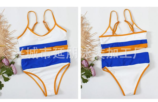 Split Solid Two Shoulder Bikini Women's Sexy Color Matching Swimsuit