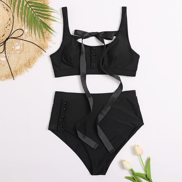 Solid High Waist Sports Bikini Swimsuit Women's Bikini