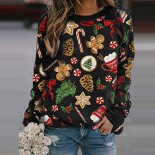 Load image into Gallery viewer, Christmas Women&#39;s Printed Round Neck Long Sleeve Fleece Sweater
