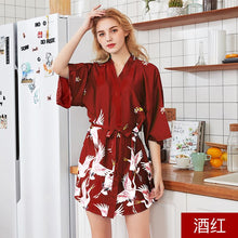 Load image into Gallery viewer, Silk Crane Pajama Girl Summer Mid Sleeve Bride Morning Robe Big Yard Home Robe Bathrobe color56

