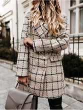Load image into Gallery viewer, Long-sleeved blazer collar double-breasted woolen coat

