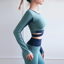 Load image into Gallery viewer, Yoga dress women&#39;s autumn and winter new cross shoulder belt Yoga long sleeve T-shirt sports fitness navel top
