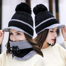 Load image into Gallery viewer, Winter Beanie Hat Scarf and Wind Proof Set 3 Pieces Thick Warm Knit Cap For Women
