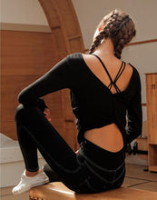 Load image into Gallery viewer, Fitness sports long-sleeved yoga clothes tops running training sexy beauty back blouses dance clothes
