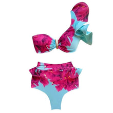 Load image into Gallery viewer, Bikini Print Swimsuit with Large Ruffle Binding and High Waisted Swimsuit
