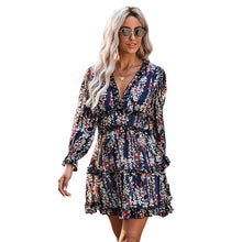 Load image into Gallery viewer, Dress open back chiffon waist sexy high waist long sleeve floral skirt women
