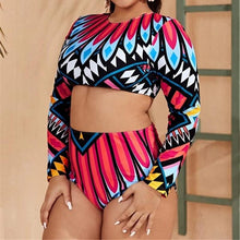 Load image into Gallery viewer, Sexy Bikini Conservative Printed High Waist Long Sleeve Split Swimsuit
