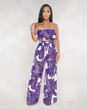 Load image into Gallery viewer, SEXY PRINTING STRAPLESS FLOUNCE TOP WIDE-LEG TROUSERS SUIT
